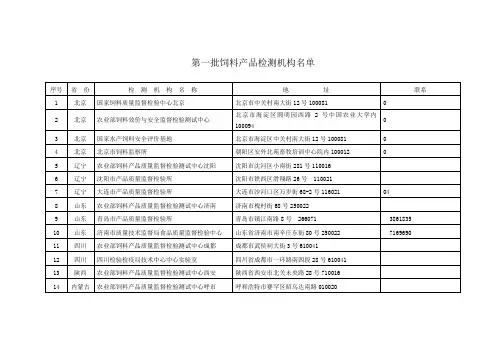 第一批饲料产品检测机构名单