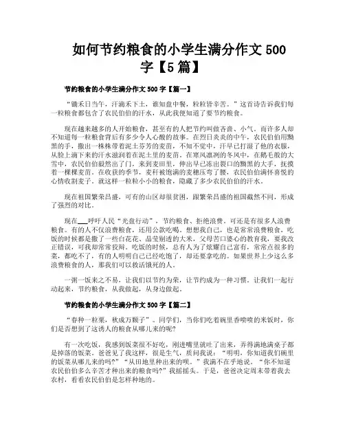 如何节约粮食的小学生满分作文500字【5篇】