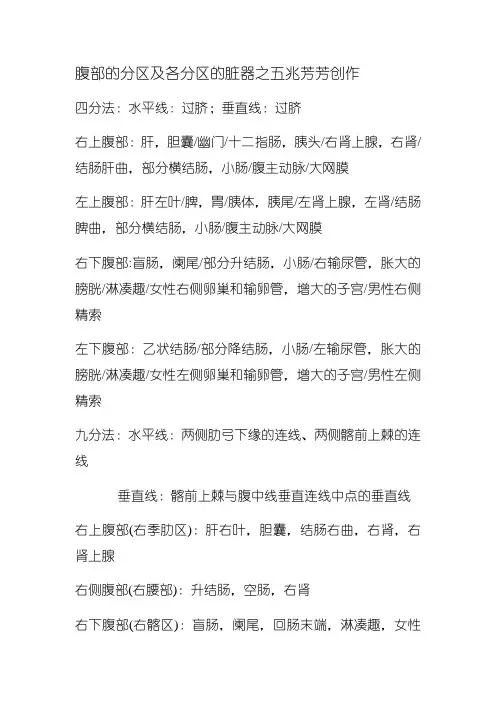 腹部的分区及各分区的脏器