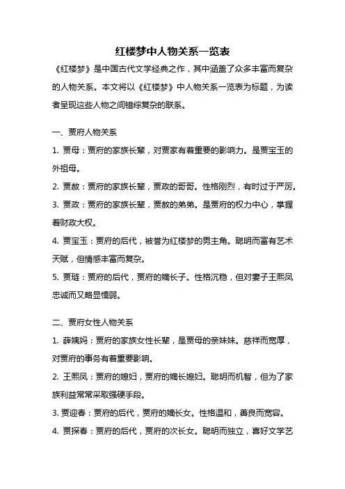 红楼梦中人物关系一览表