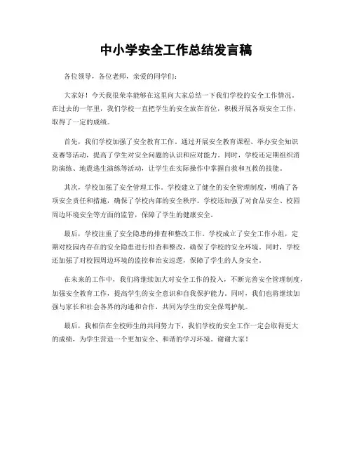 中小学安全工作总结发言稿