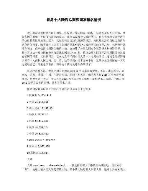 世界十大陆海总面积国家排名情况