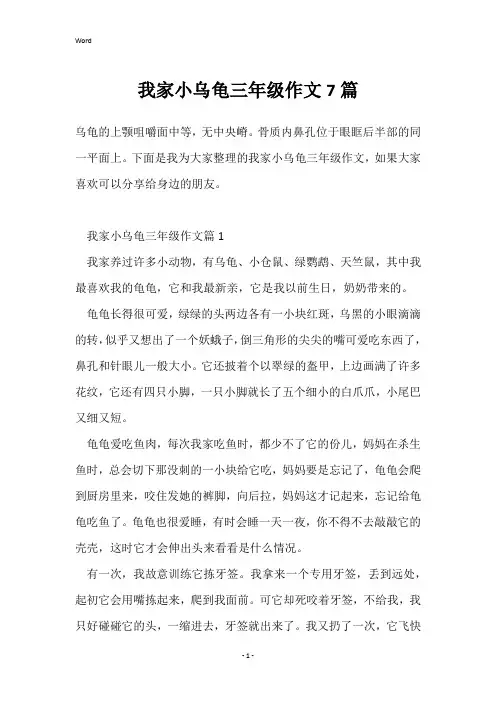 我家小乌龟三年级作文7篇