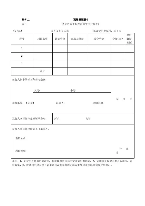 现场签证表单