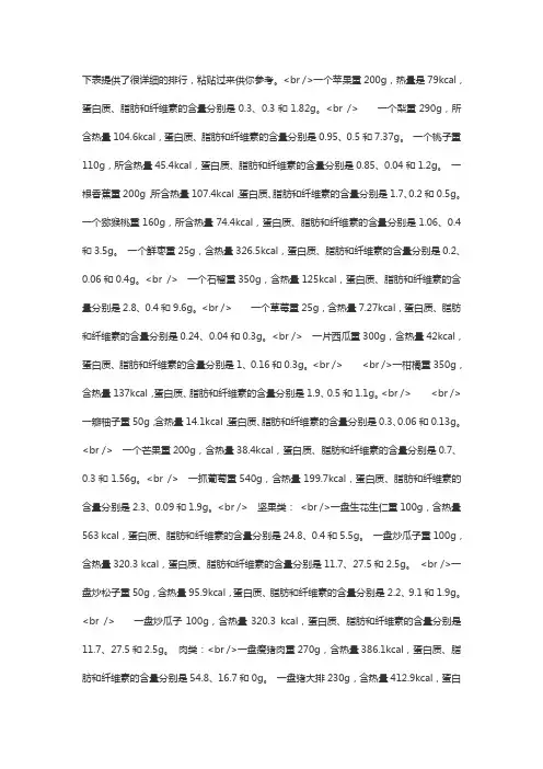 减肥食物热量排行榜