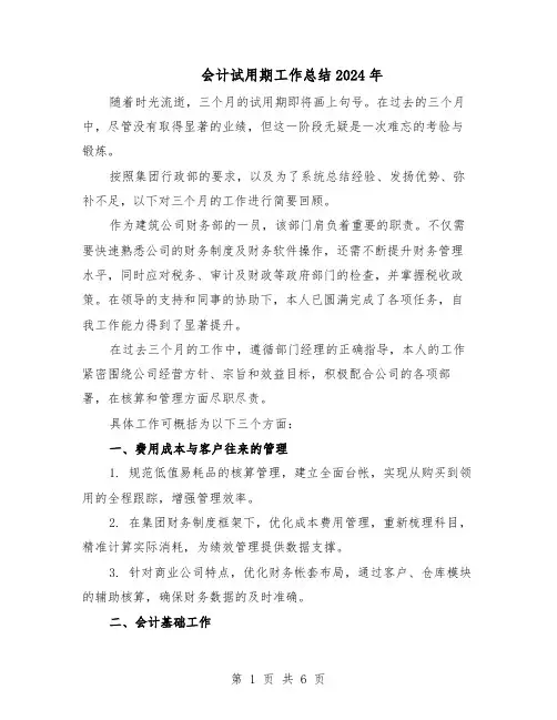 会计试用期工作总结2024年（3篇）