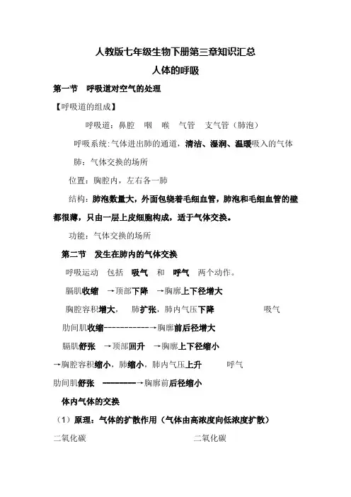 人教版七年级生物下册第三章知识汇总
