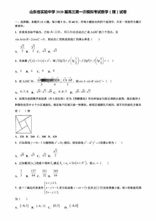 山东省实验中学2020届高三第一次模拟考试数学（理）试卷含解析