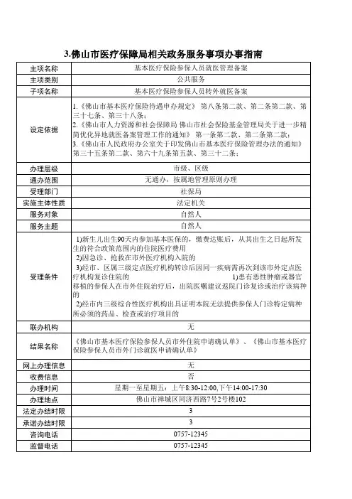 3.佛山市医疗保障局相关政务服务事项办事指南
