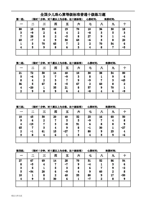全国少儿珠心算等级标准普通十级练习题03080