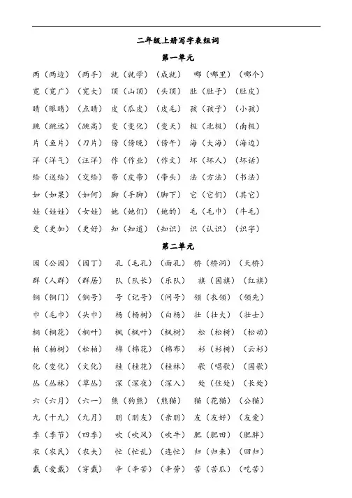 部编版小学二年级上册语文同音字组词知识要点汇总全套