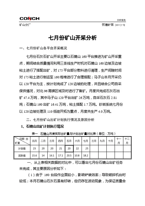 7、怀宁七月份矿山开采分析