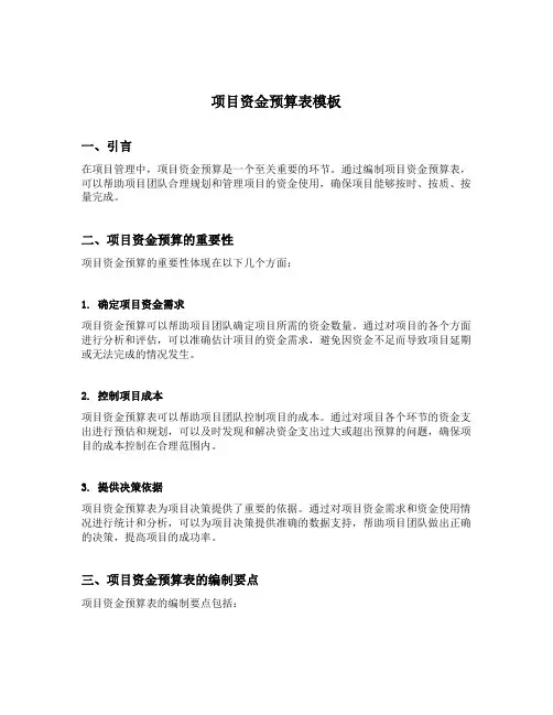 项目资金预算表模板
