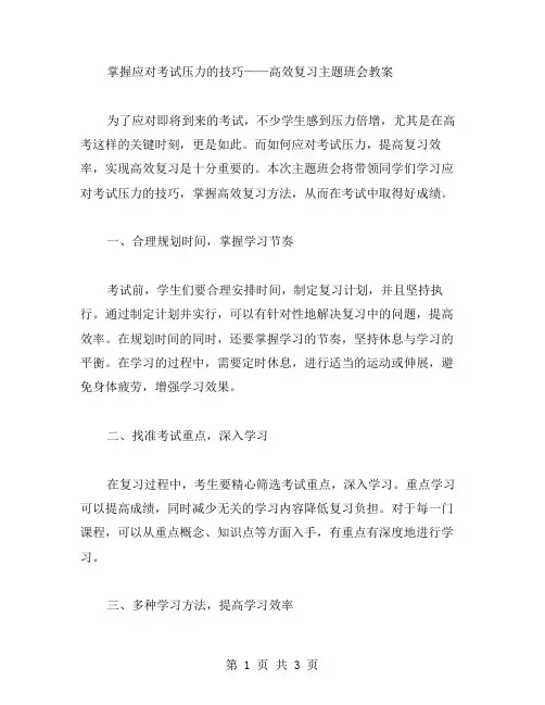 掌握应对考试压力的技巧——高效复习主题班会教案