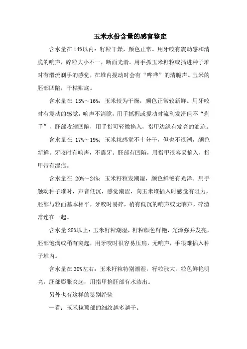 玉米水份含量的感官鉴定