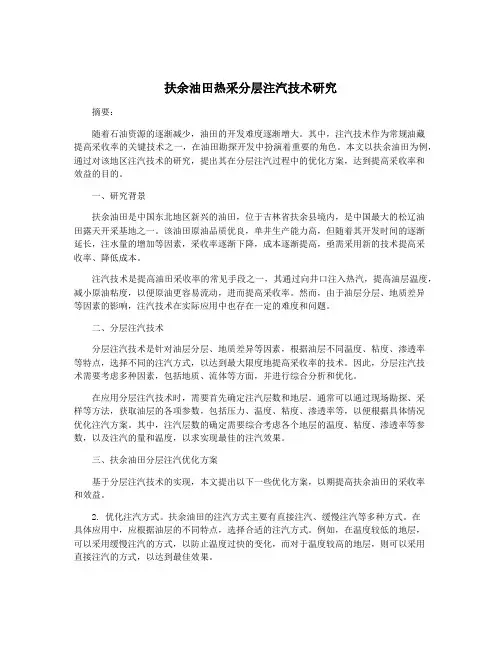 扶余油田热采分层注汽技术研究
