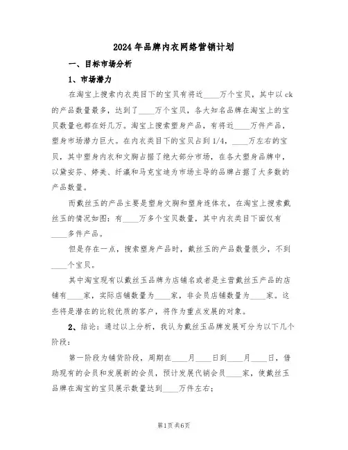 2024年品牌内衣网络营销计划（二篇）