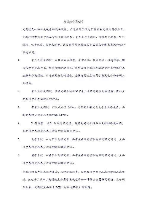 光刻胶常用型号