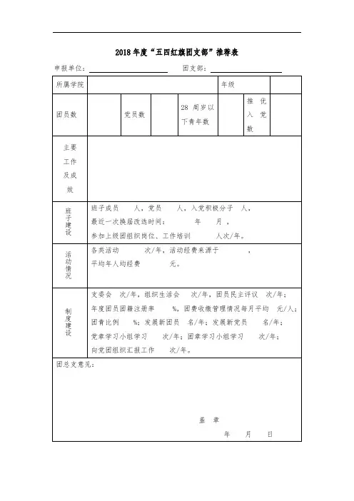 “五四红旗团支部”推荐表