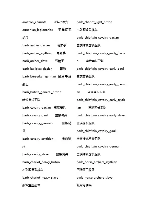 罗马全面战争军种中英文对照