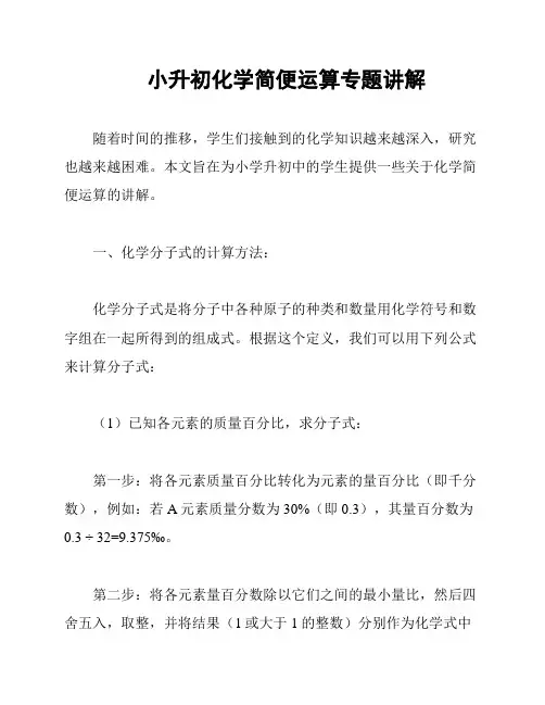 小升初化学简便运算专题讲解