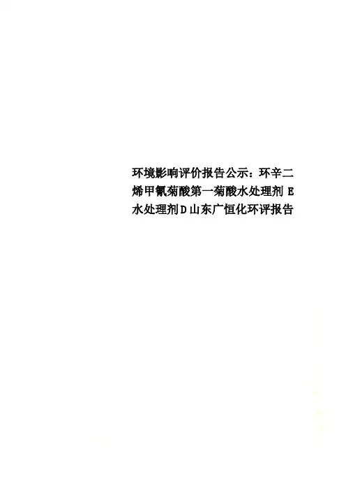 环境影响评价报告公示：环辛二烯甲氰菊酸第一菊酸水处理剂E水处理剂D山东广恒化环评报告