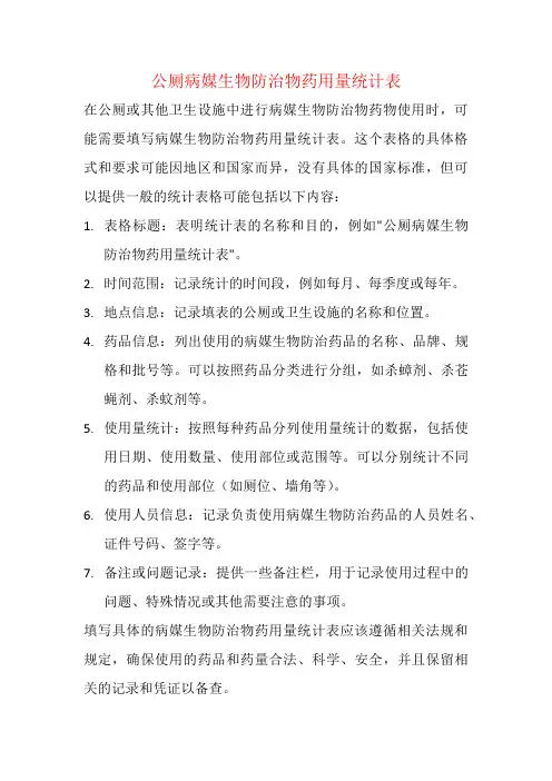 公厕病媒生物防治物药用量统计表