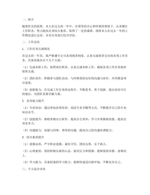 工作总结个人综合评估报告