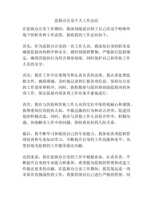 监狱办公室个人工作总结