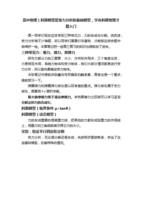 高中物理丨斜面模型是受力分析的基础模型，学会斜面物理才算入门