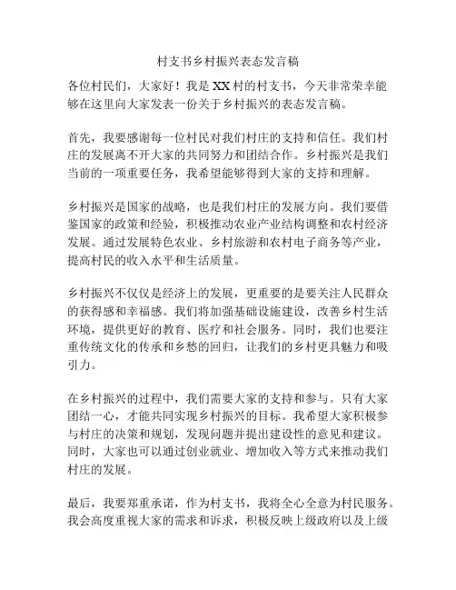 村支书乡村振兴表态发言稿