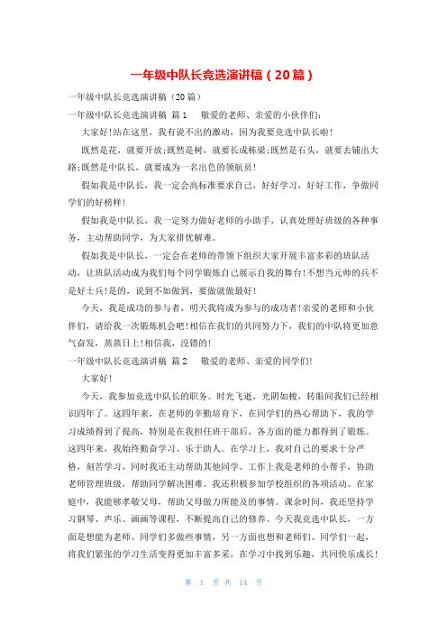 一年级中队长竞选演讲稿(20篇)