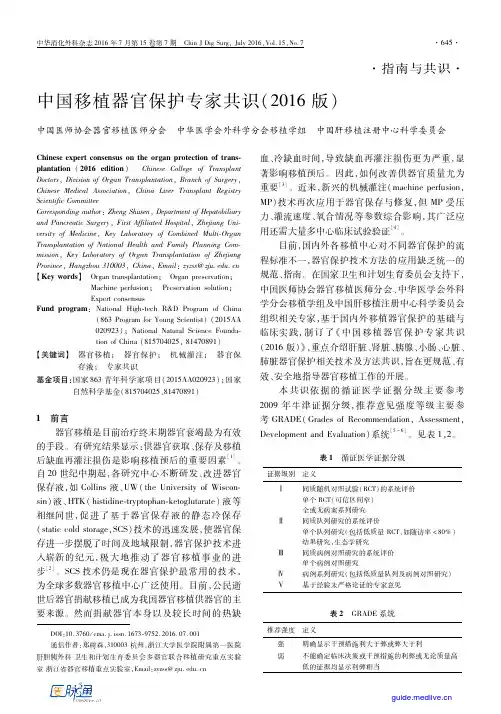 中国移植器官保护专家共识2016版