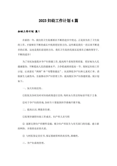 2023妇幼工作计划4篇
