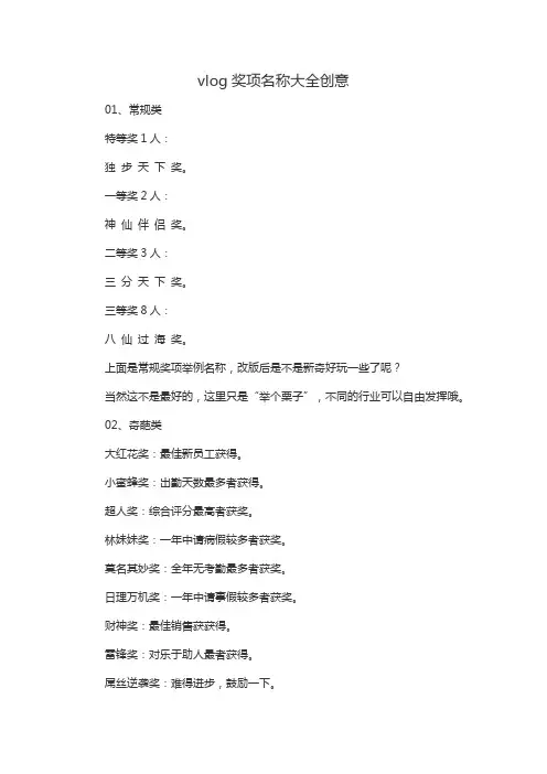vlog奖项名称大全创意
