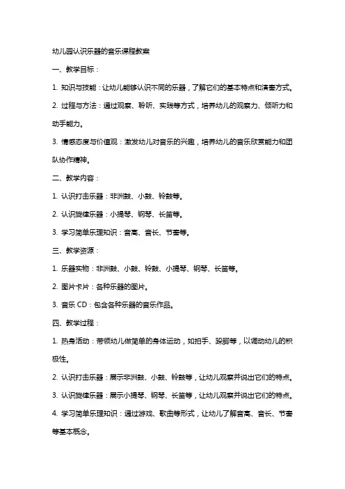 幼儿园认识乐器的音乐课程教案