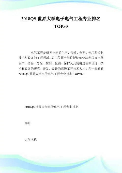 20XXQS世界大学电子电气工程专业排名TOP50.doc