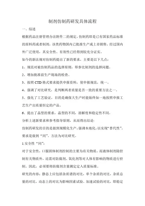 制剂仿制药研发具体流程