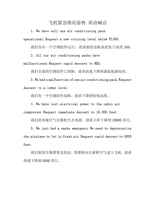 飞机紧急情况姿势 英语喊话