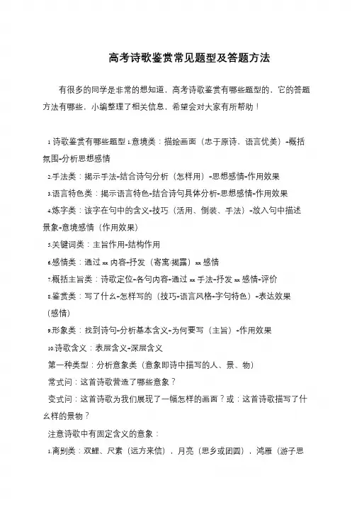 高考诗歌鉴赏常见题型及答题方法