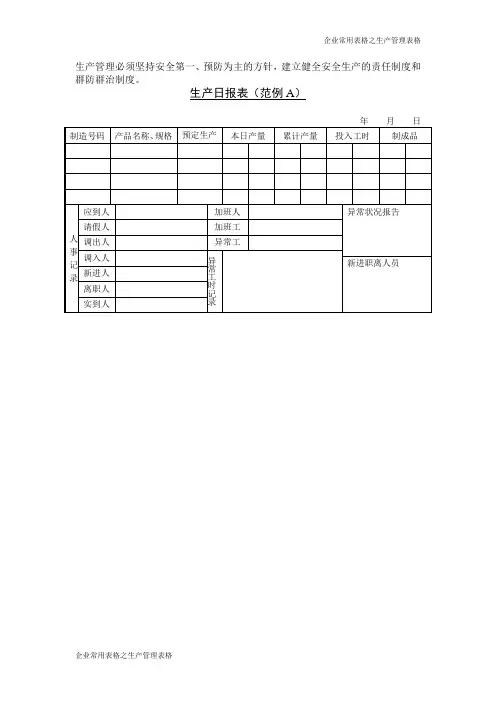 生产日报表(范例A)