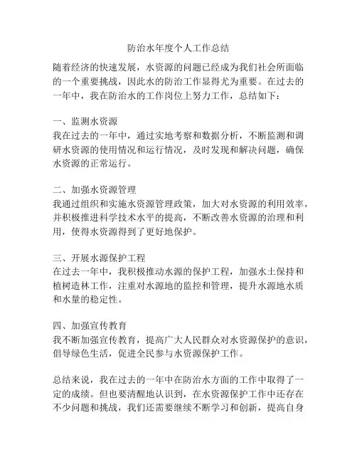 防治水年度个人工作总结