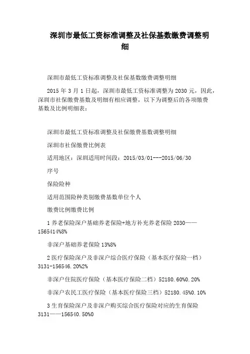 深圳市最低工资标准调整及社保基数缴费调整明细