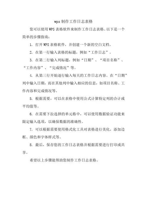 wps制作工作日志表格