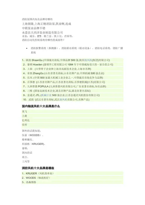 消防泵国内知名品牌有哪些