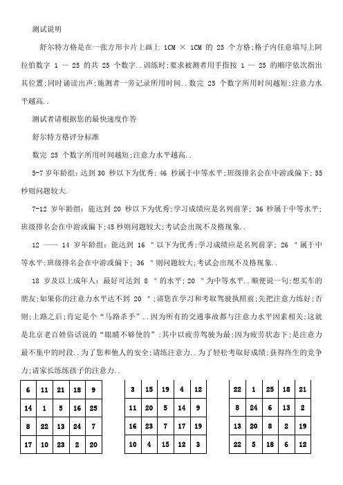 舒尔特方格及注意力训练方法