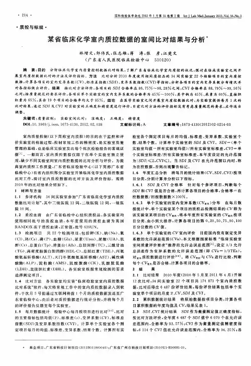 某省临床化学室内质控数据的室间比对结果与分析