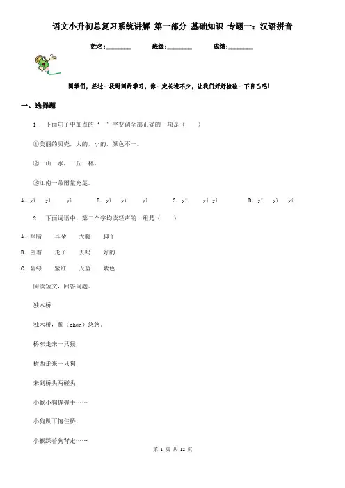 语文小升初总复习系统讲解 第一部分 基础知识 专题一：汉语拼音