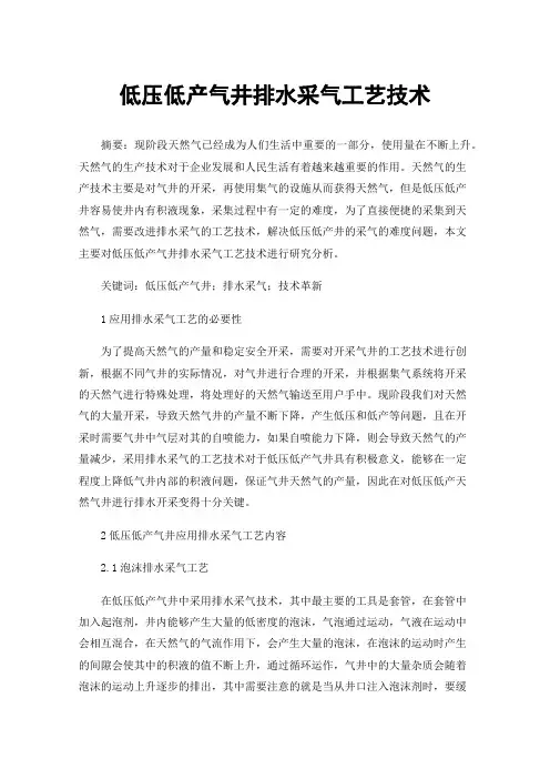 低压低产气井排水采气工艺技术