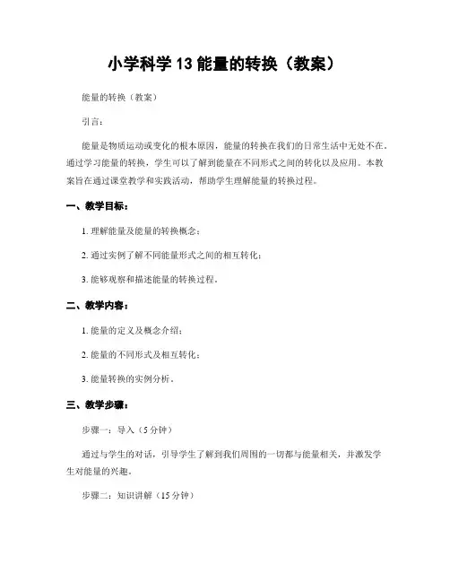 小学科学13能量的转换(教案)